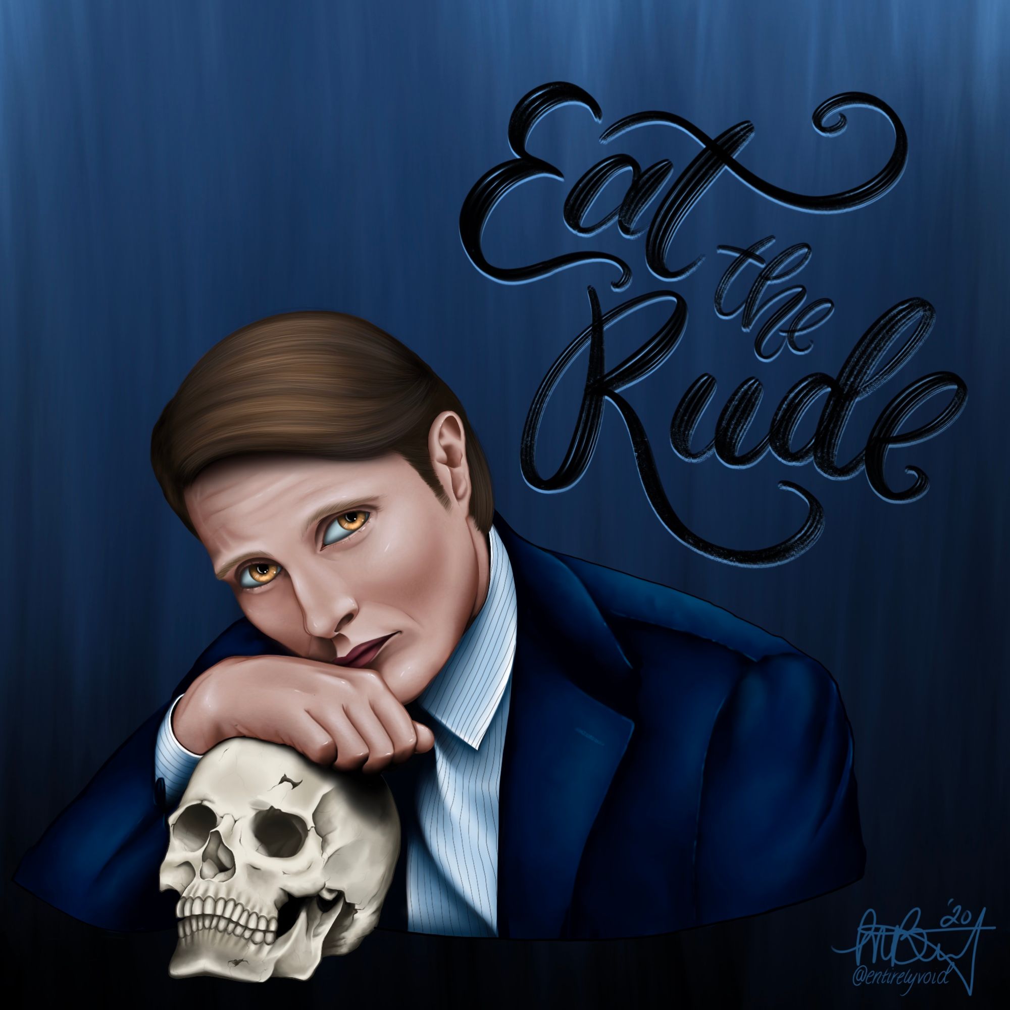 Drawing of Hannibal Lector from the show Hannibal. Created in Procreate in 2020.