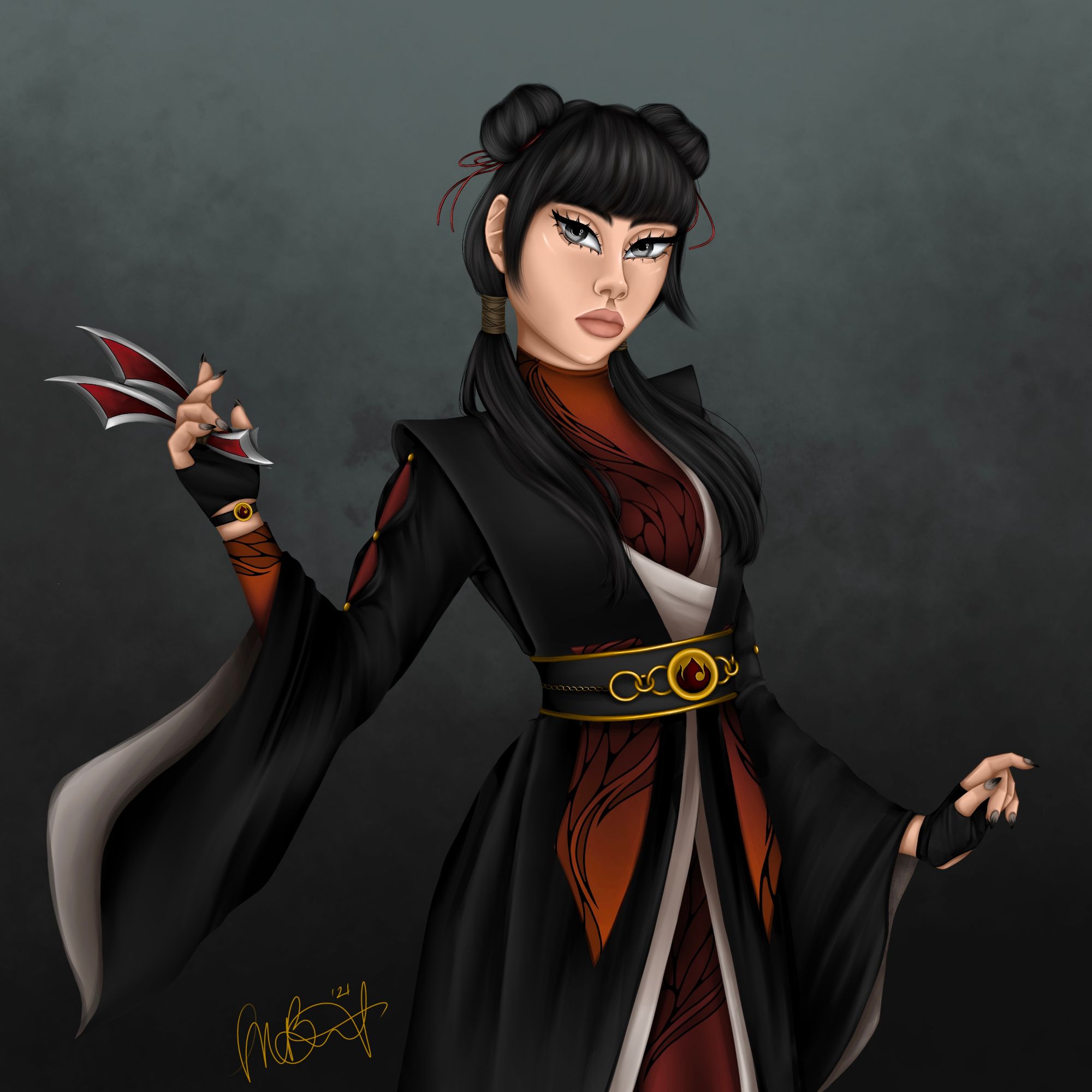 Fanart of Mai from Avatar the Last Airbender. Created in Procreate in 2021.