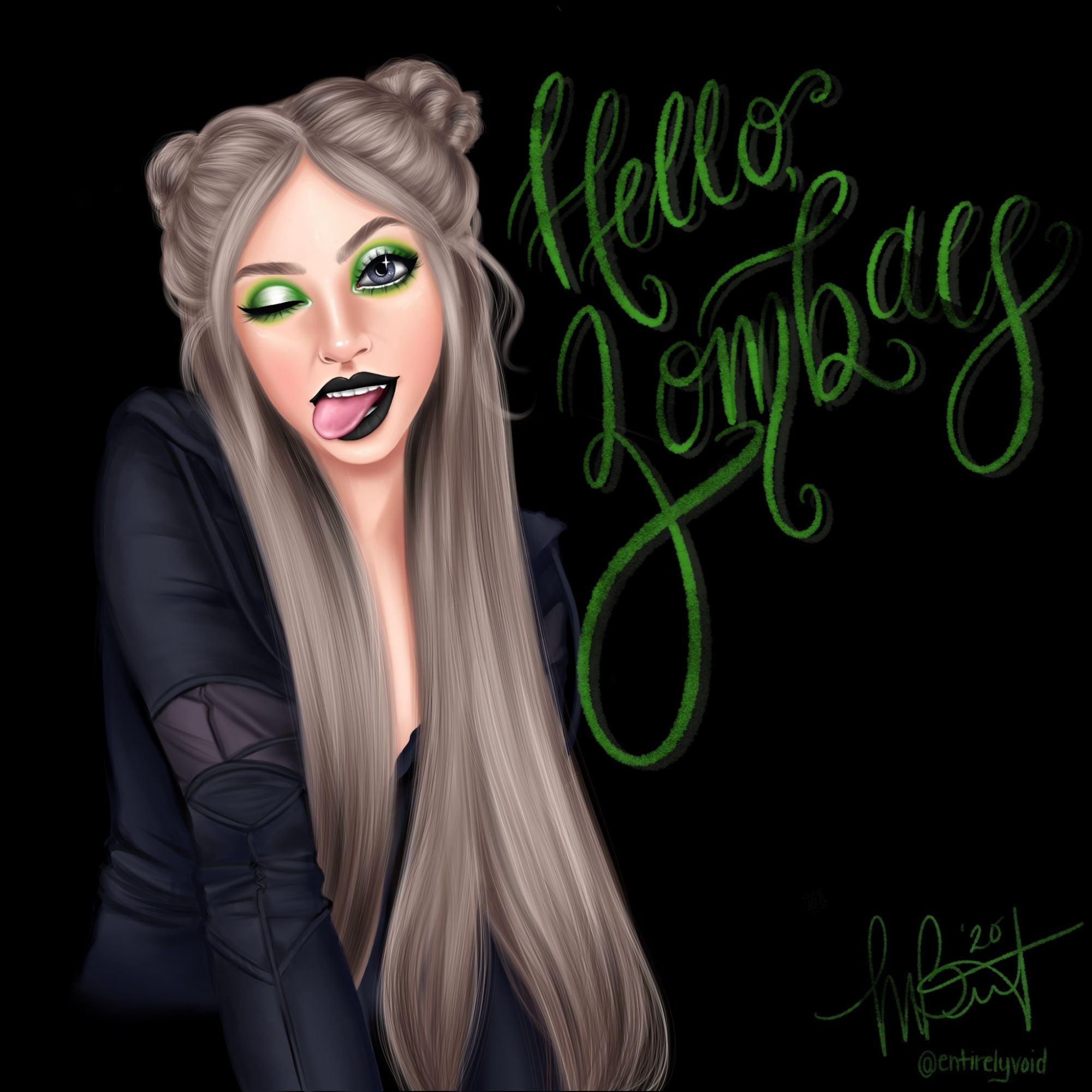 Drawing of popular Youtuber Glam & Gore, Mykie. Created in Procreate in 2020.